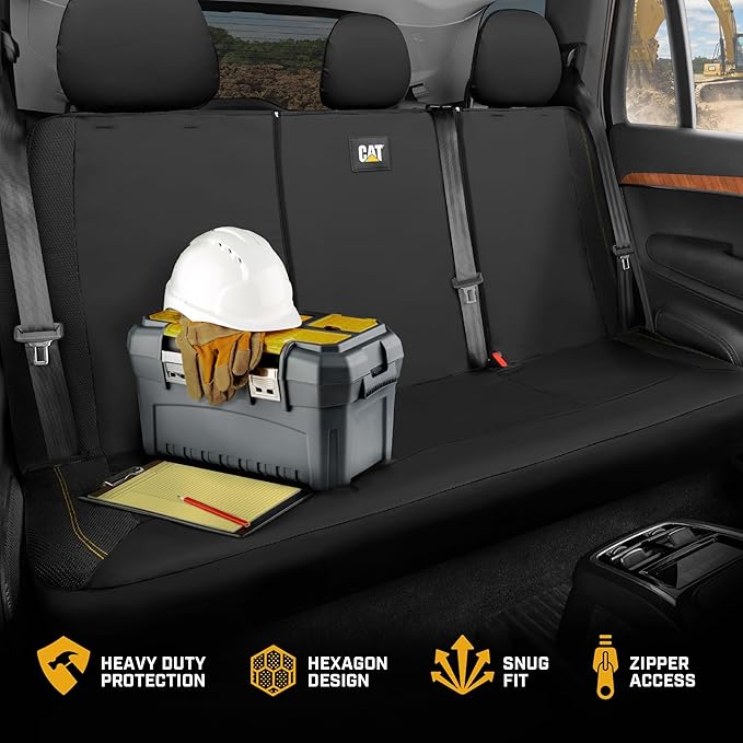 CAT PU Leather Rear Bench Seat Cover – Black, 60/40 Split Fit for Cars, Trucks, SUVs – Waterproof, Scratch-Resistant, Semi-Un