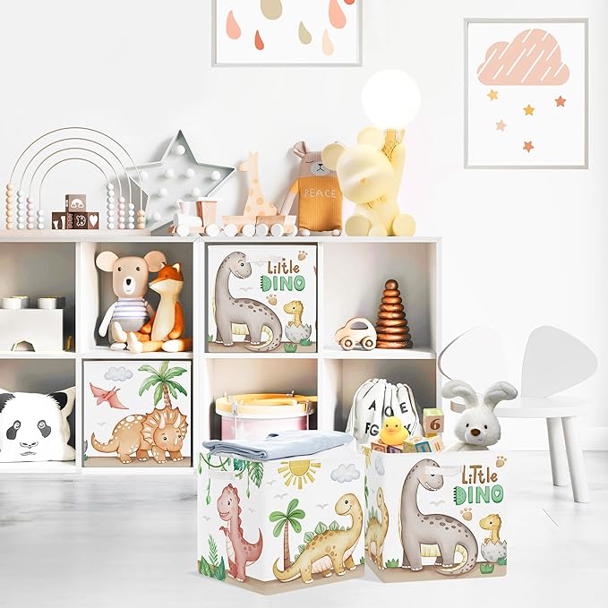 Clastyle Dinosaurs Storage Cube Organizer Set Plants Closet Clothes Cube with Metal Frame Foldable Parents Organizer Storage 