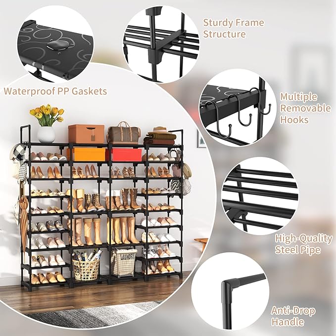 ROJASOP Large Shoe Rack Organizer for Entryway Closet 64-68 Pairs 9-Tier Heavy Duty Tall Garage Shoe Rack Shoe Shelf Shoes St