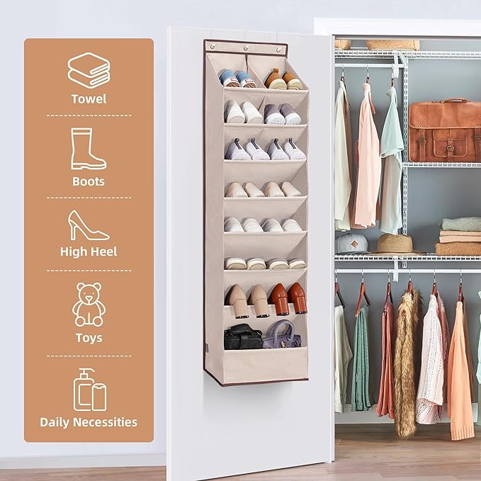 STORAGE MANIAC Over the Door Shoe Organizer Heavy-Duty Large Deep Pocket Hanging Shoe Organizer Shoe Rack Door Closet Shoe Or