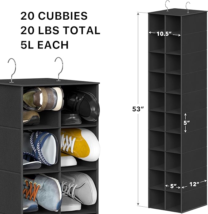 Simple Houseware 20 Section Shelves Hanging Shoes Organizer Holder for Closet, Black