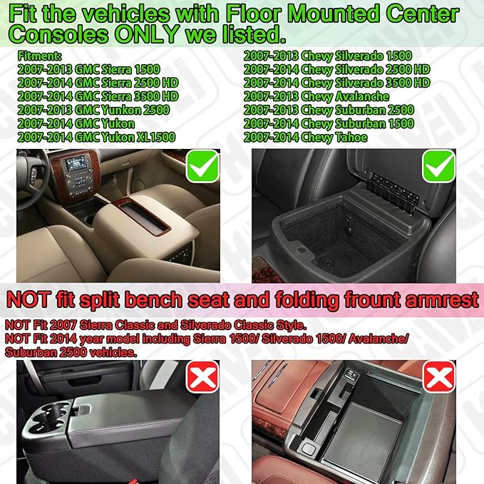 Center Console Organizer Compatible with 2007-2014 Chevy Silverado GMC Sierra Avalanche Tahoe Suburban Yukon Yukon XL Accessories, Floor Mounted Center Console ONLY,Blue Trim