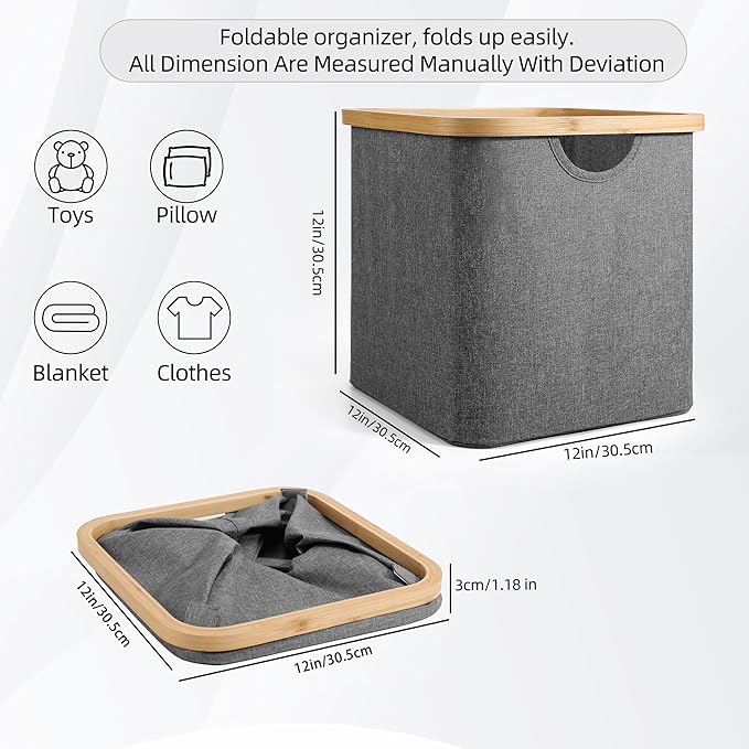 Cube Storage Bin 12 Inch -2 Pack,Collapsible Cube Storage Organizer with Handles,Fabric Storage Bins for Cubes Storages,Squar