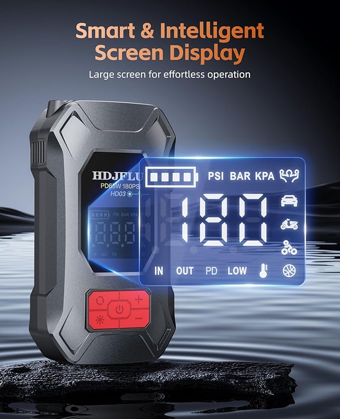 7500A Jump Starter with 180PSI Air Compressor, 24000mAh Car Battery Jump Starter(All Gas/10.0L Diesel), 65W Fast Charge,