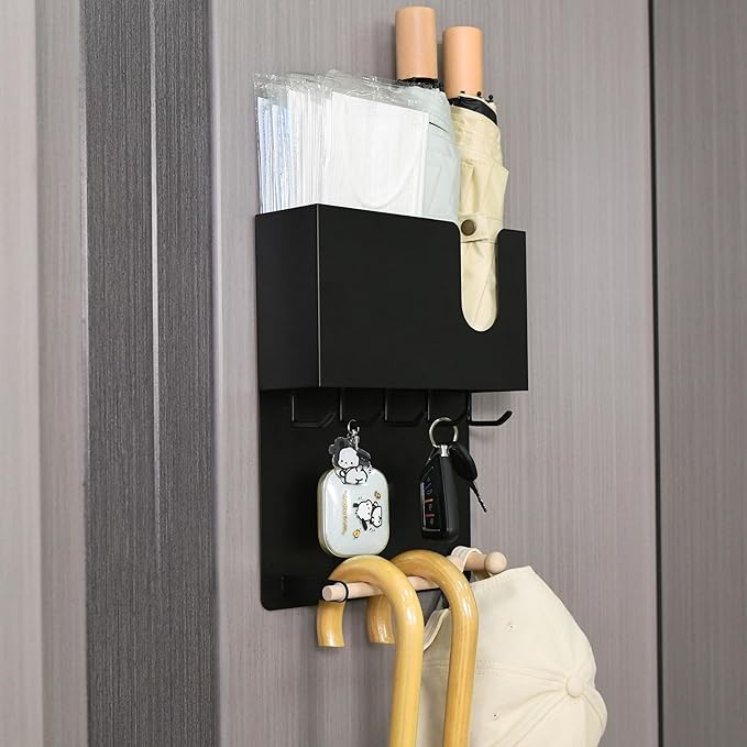 Magnetic Key Holder & Umbrella Holder for Wall, Multi-Functional Entryway Shelf for Tissues. Sturdy Hooks for Keys, Bags. Spa