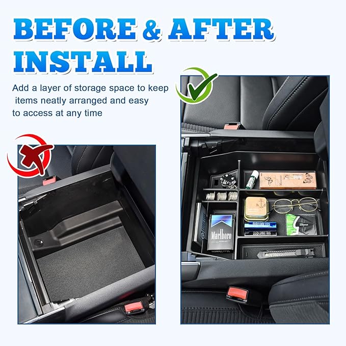 EDBETOS Center Console Organizer Compatible with Ford F150 2021-2023 Accessories (40/Console/40 Front-Seats ONLY) F-150 Armrest Box Interior Pallet Secondary Storage Box Insert Tray, Black