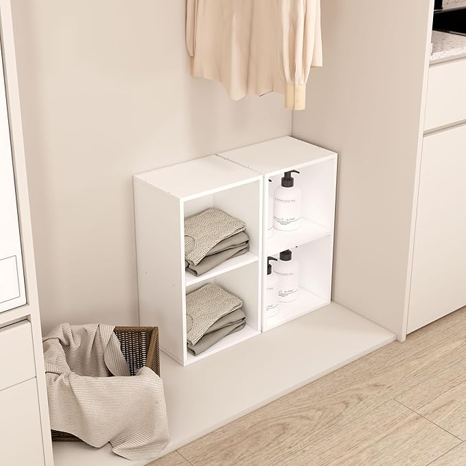 2 Cube Storage Organizer,Wooden 2-Tier Open Shelf Bookshelf,Versatile Storage Cubes for Living Room，Bedroom,Home Office, (Whi