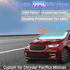 Sun Shade Sunshade for Chrysler Pacifica Minivan 2017-2024 2025 2026 Windshield Cover, 2-Layers Sun Shield 240T Silver Coating Sun Visor Foldable Window Shade Blocks UV Rays Car Accessories