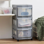 Life Story Classic Gray 3 Shelf Home Storage Container Organizer Plastic Drawers with Wheels for Closet, Dorm, or Office