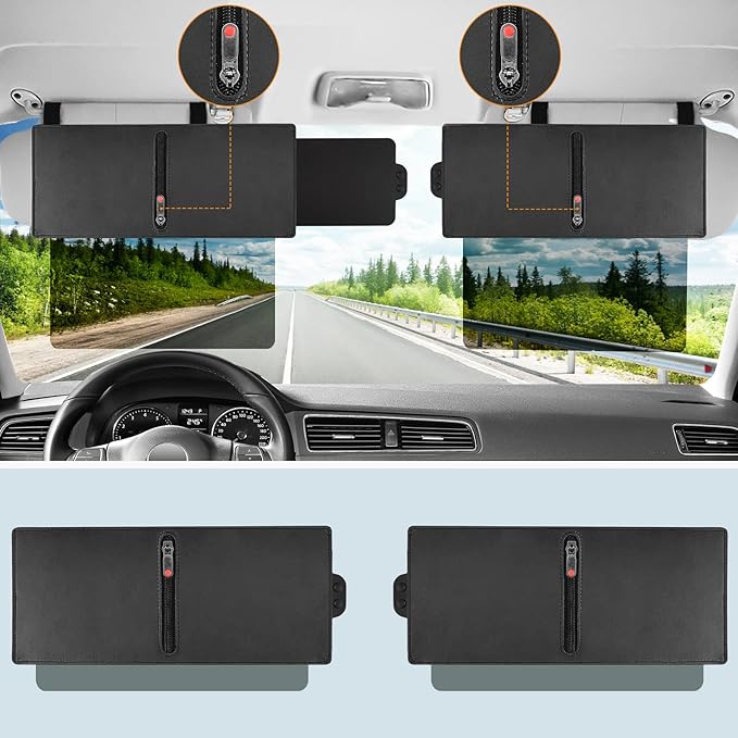 Veharvim Sun Visor Extender for Car (Polarized, Zipper Slider& Prevents Fingerprints, UV400, PC Lens), Visor Extender Attachment for Car Visor, Anti-Glare for Safe Driving (Passenger Side)