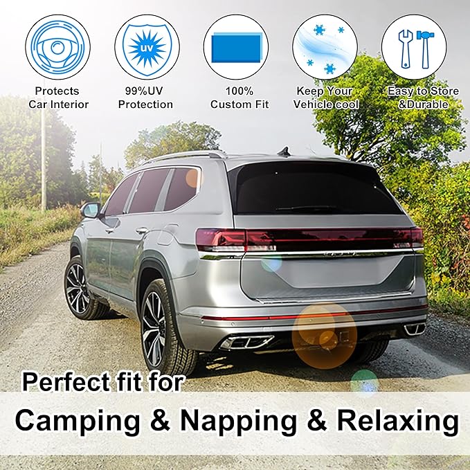 TINGLU Window Shades for Volkswagen VW Atlas 2018-2025 2026 Accessories Car Side Full Windows Rear Triangular Windshield Sun Shade Sun UV Rays Privacy Protection for Camping,Napping,and Relaxing 8PCS