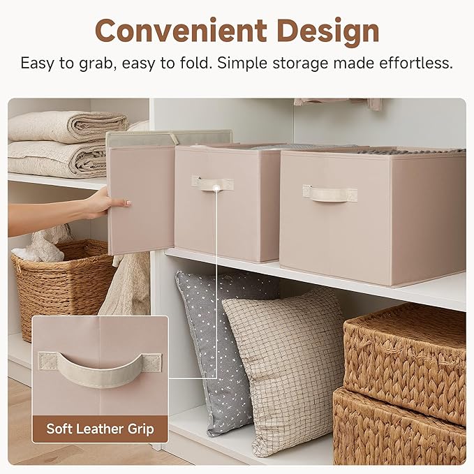 StorageWorks Storage Baskets for Shelves, Closet Organization and Storage Bins, Fabric Organizer Baskets for Clothes, Light B