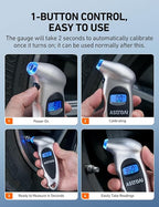 AstroAI Digital Tire Pressure Gauge 0-150PSI Calibrated to ANSI B40.7 +/-1PSI, 4 Units for Car Truck Bicycle with Backlight LCD and Presta Valve Adaptor, Sliver, 2Pack