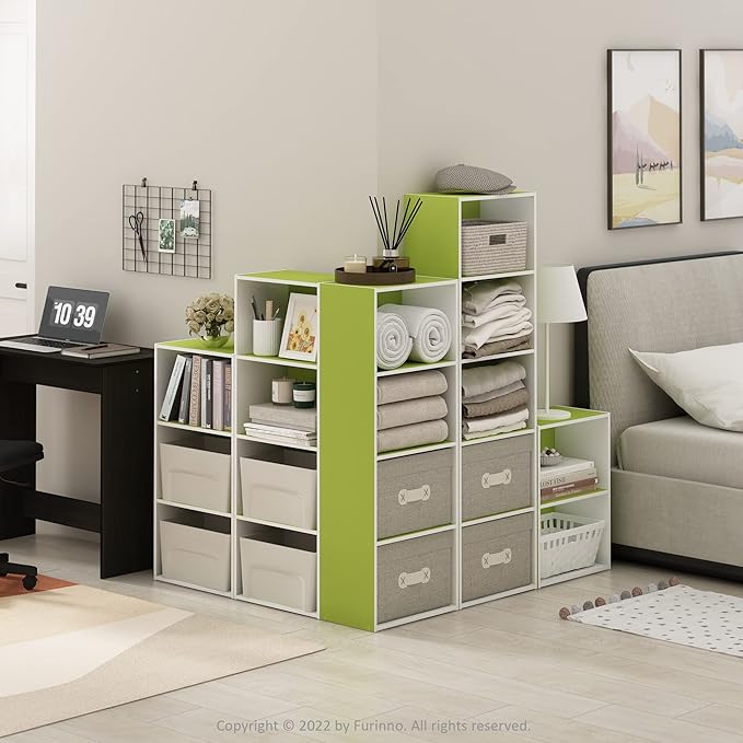 Furinno Luder Bookcase / Book / Storage, Green/White, 2-Tier