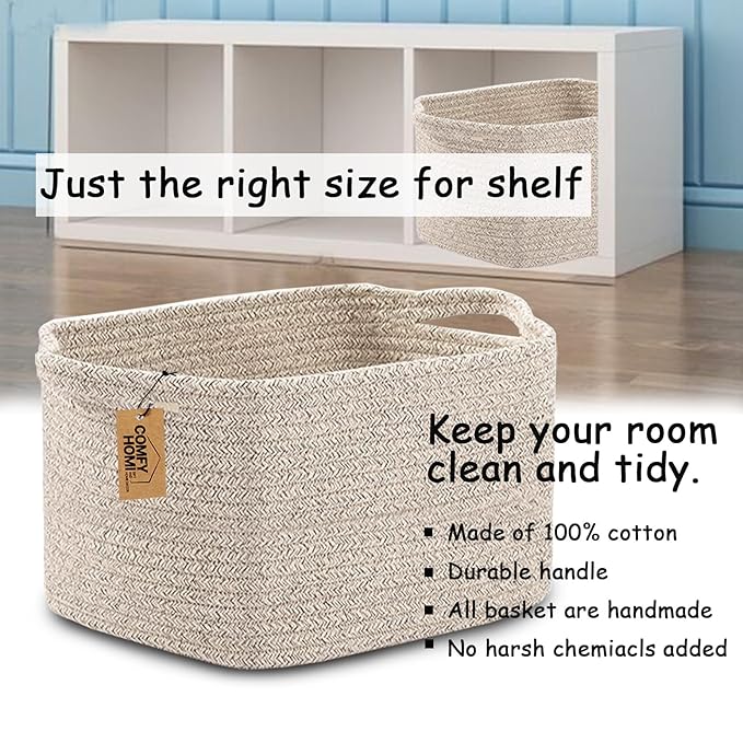 COMFY-HOMI Storage Basket for Shelves, Woven Baskets for Storage, Cotton Rope Basket for Toys,Towel Baskets, Toy Storage Orga