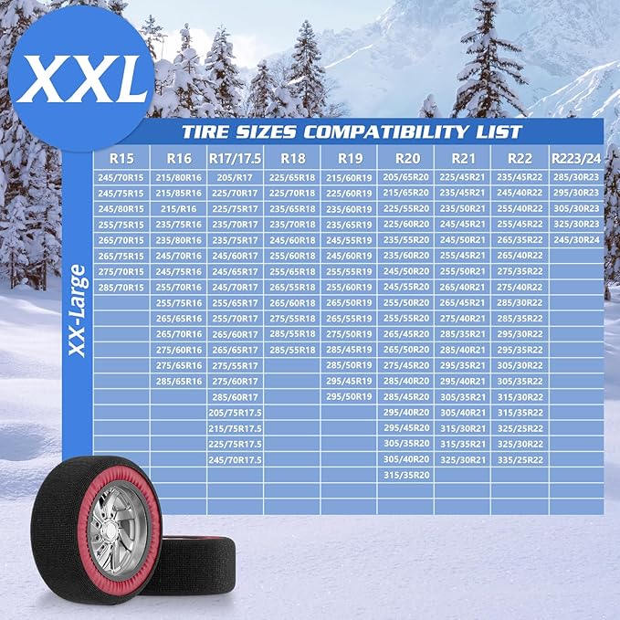 Automotive Snow Socks - Great Alternative to Tire Chains, Thickened Polyester Fiber for Maximum Traction & Grip, Fits Car, SU