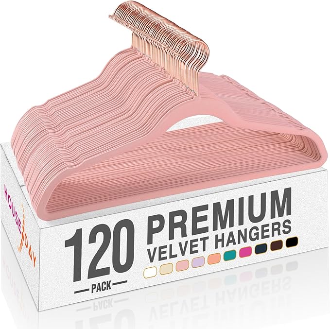 HOUSE DAY Pink Velvet Hangers 120 Pack, Premium Non-Slip Felt Clothes, Sturdy Heavy Duty Coat, Durable Hangers for Suits, Spa