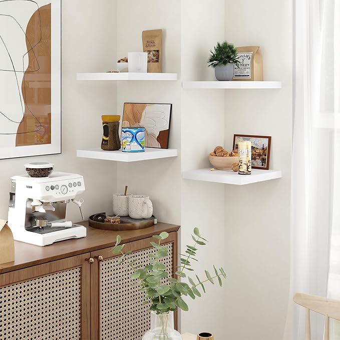 Fun Memories Floating Shelves for Wall - 12 Inch Square Shelves with Invisible Brackets, Small Wall Shelf for Living Room, Ba