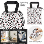 Car Trash Bag Large Hanging Can for Back of Seat, Cute Waterproof Car Garbage Bag for Vehicle, Travelling, Outdoor Pink Leopard Heart