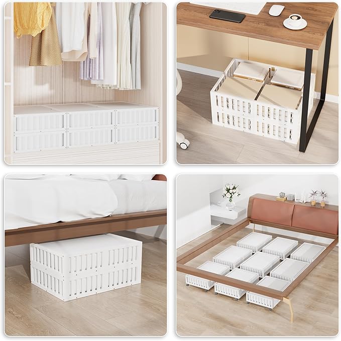 Bamboo Under Bed Storage with Wheels,Rolling Underbed Shoe Organizer Box for Shoes,Blankets,Toys,Clothes Container Space-Savi