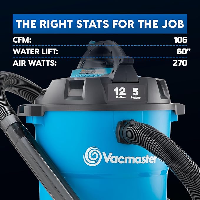 Vacmaster Blue Line 12-Gallon* 5 Peak HP† Wet/Dry Vacuum with Detachable Blower VBV1210