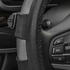 FH Group Universal Fit Genuine Leather Sport Gray Steering Wheel Cover Fits Most Cars, SUVs