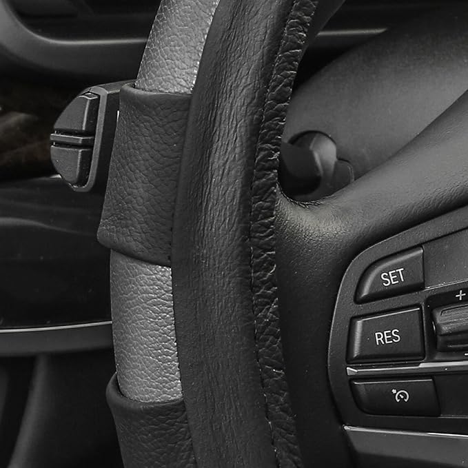 FH Group Universal Fit Genuine Leather Sport Gray Steering Wheel Cover Fits Most Cars, SUVs