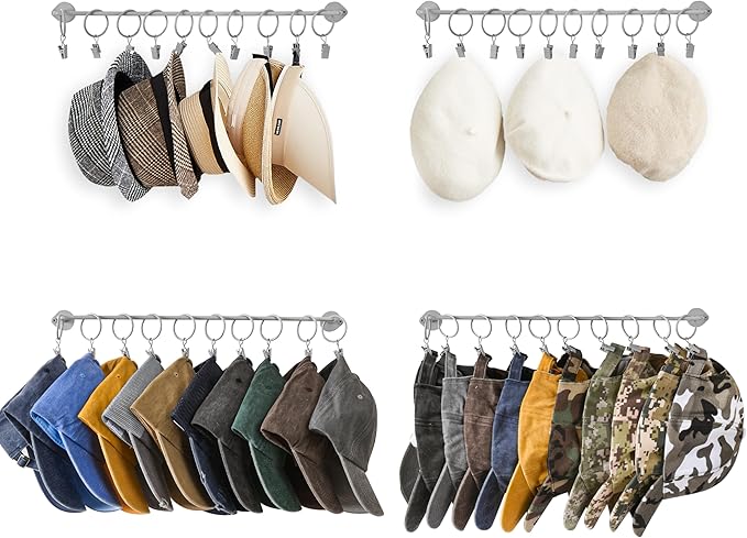 Hat Rack Wall Cap Organizer - Baseball Hat Racks Display Holder with 40 Hooks - Modern Metal Black Hats Storage Wall Mounted 