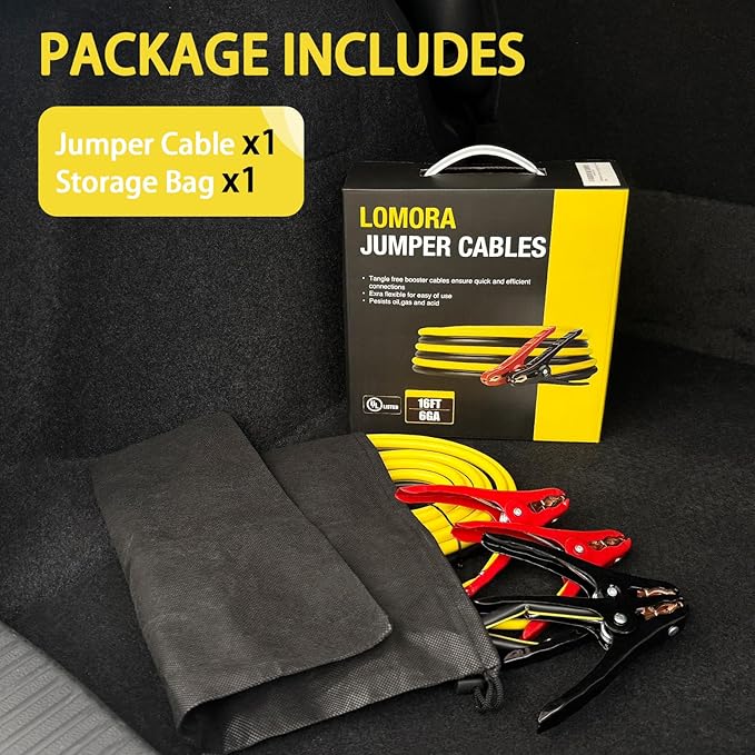 Jumper Cables for Car, 6 Gauge x 16 Feet Booster Cables for Jump Starting Dead or Weak 6V Batteries, Carrying Bag Included