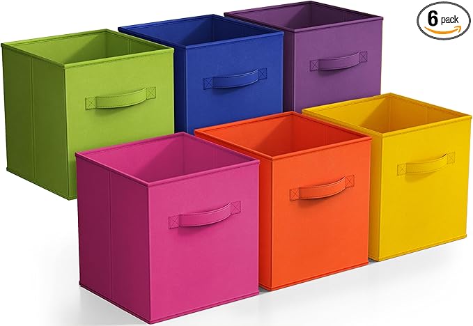 Sorbus 11 Inch Fabric Storage Cubes - Sturdy Collapsible Bins With Handle - 6 Foldable Baskets for Organizing Clothes, Toys, 