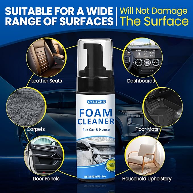 Car Interior Cleaner Kit – All-Purpose Foam Cleaner for Leather, Fabric, Vinyl, Plastic, Carpet & Upholstery | Deep Stain Rem