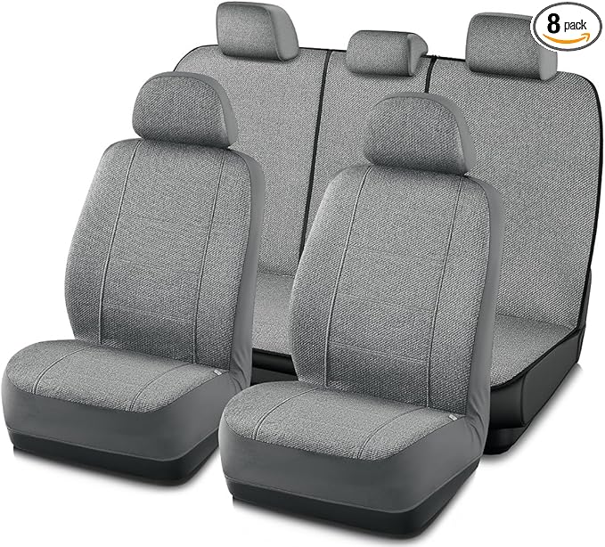 Road Comforts Full Set Car Seat Covers Front Rear Seat Cover Low Back, Flax Seat Protector, Airbag Compatible, Universal Fits