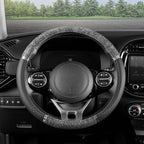 BDK Chrome Wood Grain Black & Gray Steering Wheel Cover for Cars, Trucks, Van, SUVs - Elegant and Comfortable Grip Accessorie