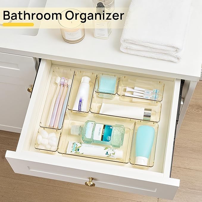 Vtopmart 25 PCS Clear Plastic Drawer Organizers Set, 4-Size Versatile Bathroom and Vanity Drawer Organizer Trays, Storage Bin