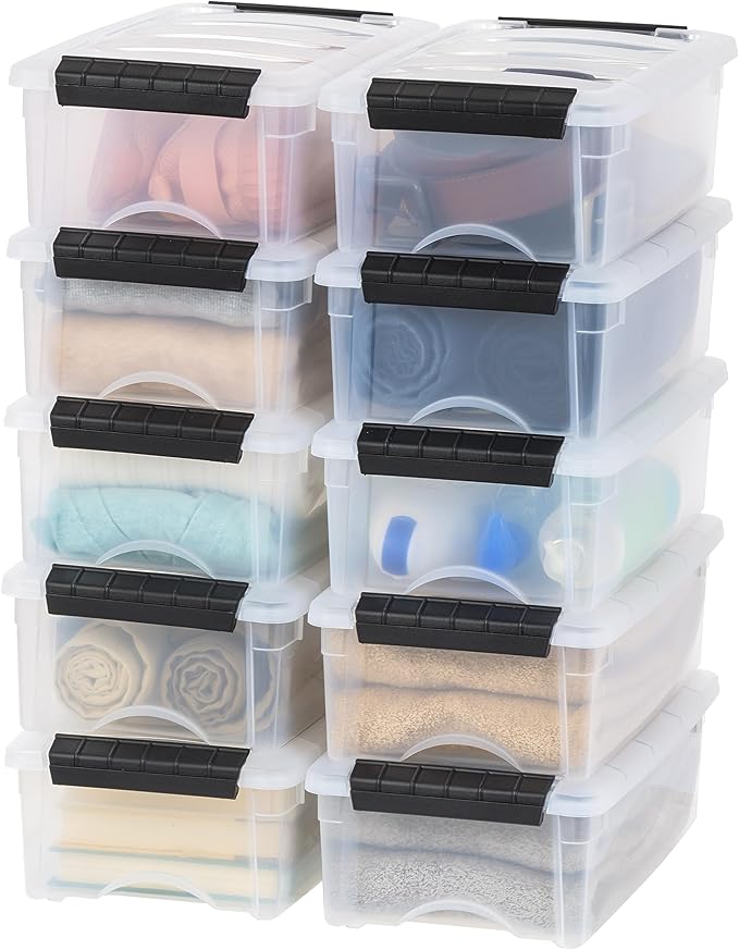 IRIS USA 6 Qt Stackable Plastic Storage Bins with Lids, 10 Pack - BPA-Free, Made in USA - See-Through Organizing Solution, La