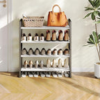 4-Tier Shoe Rack for Closet & Entryway, Stackable Shoe Organizer with Screw-Fastened Metal Frame, Less Wobble Design, Heel-Fr