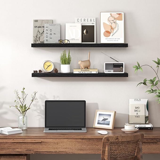 Heimlove Floating Shelves for Wall 32 Inch,Mounted Storage Wood Shelves with Invisible Brackets Hanging Shelf for Bedroom Liv