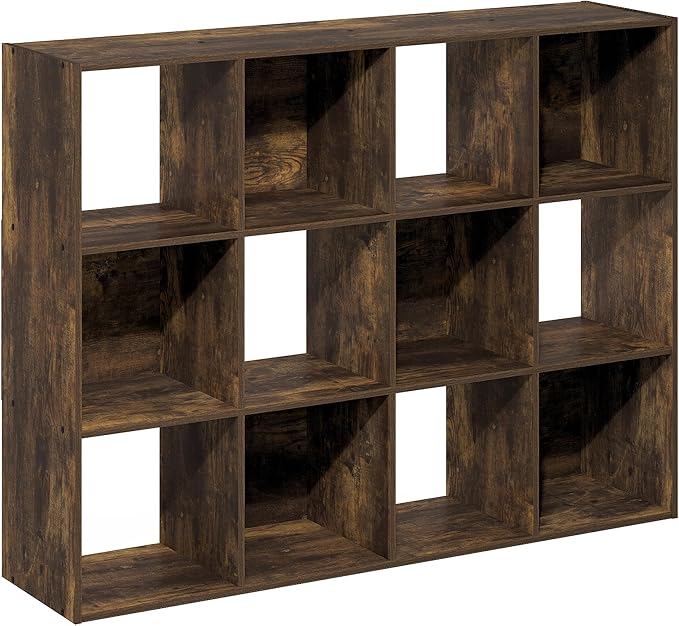 Furinno PELLI Book Shelf, 12-Cube Bookshelf, Cube Storage Organizer Bookcase, 11.7 x 47.6 x 36, for Living Room, Bedroom, Hom