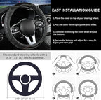 PU Leather Steering Wheel Cover 14.5-15 Inch, Carbon Fiber Style Grip, Non-Slip & Breathable, Universal for Sedan SUV Truck V