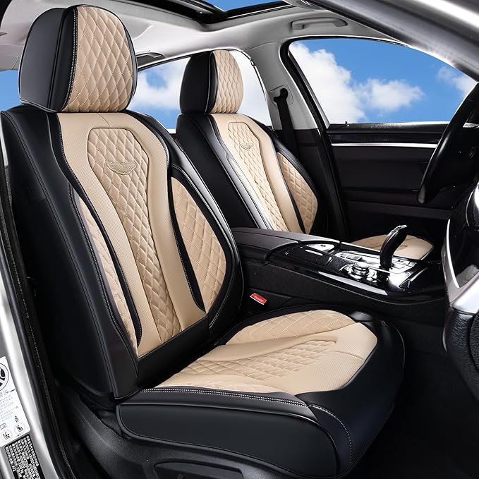 Coverado Automotive Seat Covers Front Seats, Seat Covers 2 Pack, Beige Car Seat Cover, Waterproof Auto Seat Covers, Car Seat 