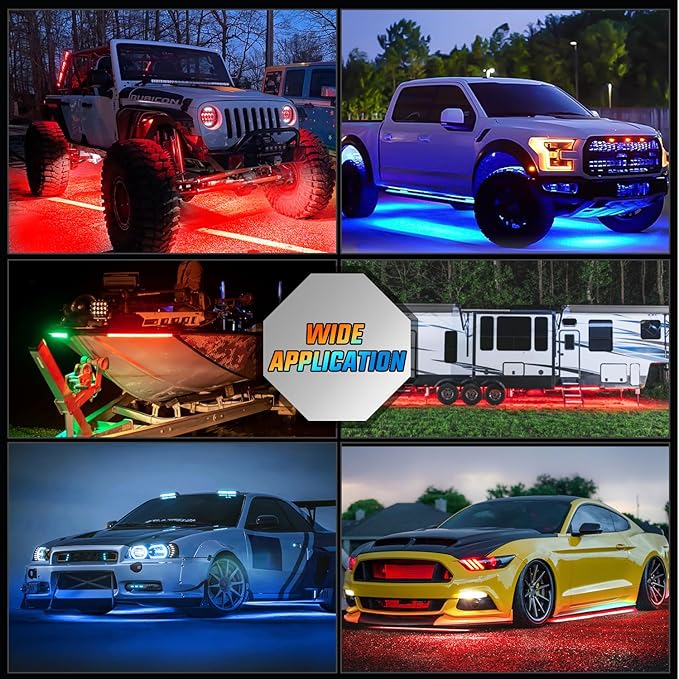 Nilight 4Pcs Aluminum Underglow Neon Accent Strip Lights 396 LEDs RGB Door Assist Multi Color DIY Sound Active Function Music Mode with APP and Remote Control Underbody Light Strips for Car Truck RV
