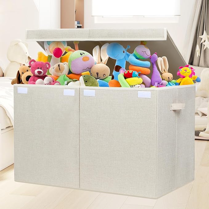 popoly 122L Large Toy Box Chest with Lid, Foldable Toy Storage Organizer Bin Boxes with Removable Divider for Kids, Boys, Gir