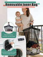 WTREE Laundry Hamper with Lid, Reinforced Sturdy Clothes Hamper with Anti-Puncture Base, Large Collapsible Laundry Basket wit