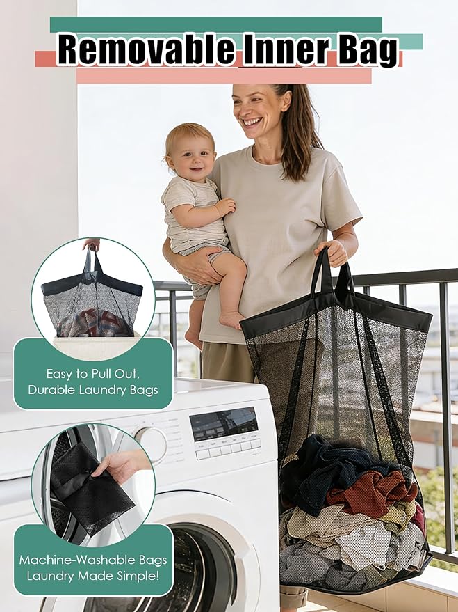 WTREE Laundry Hamper with Lid, Reinforced Sturdy Clothes Hamper with Anti-Puncture Base, Large Collapsible Laundry Basket wit