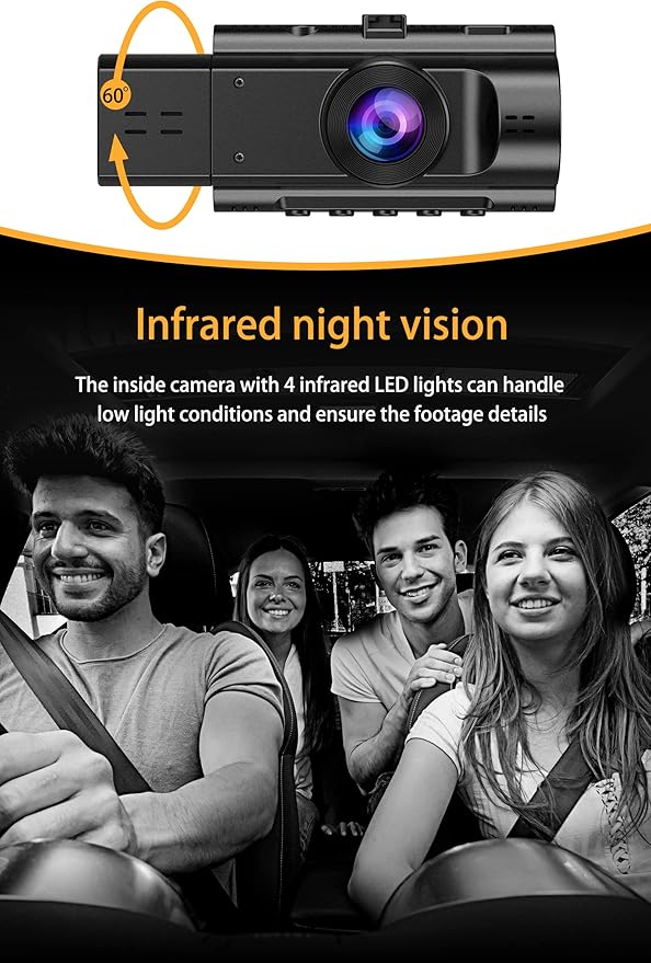 Dual Dash Cam Front and Inside FHD 1080P Dash Camera for Cars Dashcams for Cars with Infrared Night Vision, Car Camera Drivin