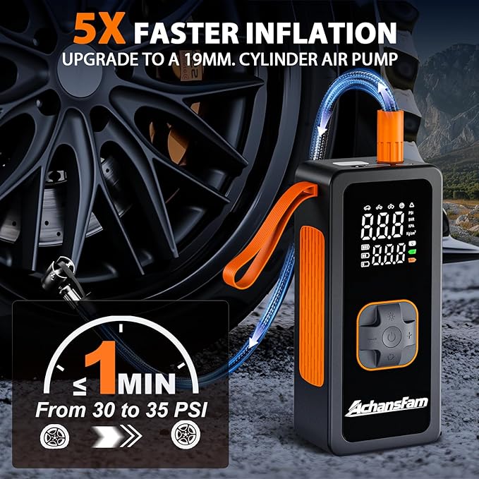 P9 Tire Inflator Portable Air Compressor, Dual Power, 150PSI Cordless Air Pump for Car Tires, Digital Gauge & Auto Stop, Small Air Compressor for, Bicycle, Motorcycle, Ball