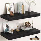 30Inch Black Floating Shelves for Wall, 12 Inch Deep Shelves for Bedroom, Kitchen, Bathroom Wall Mounted, Rustic Wood Floatin