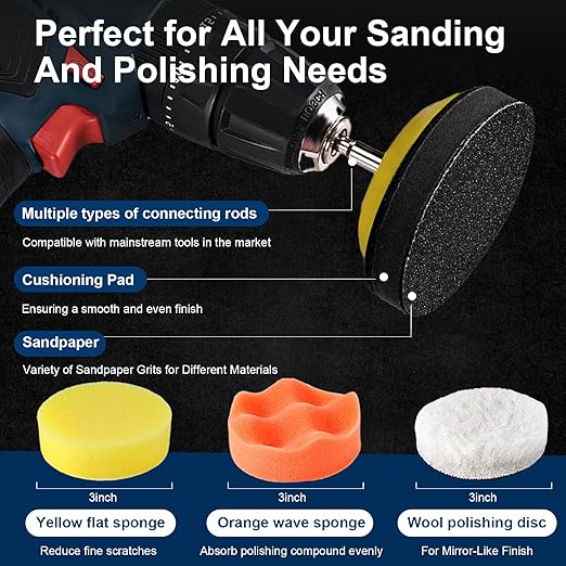199 PCS 3 Inch Wet Dry Sanding Disc, GOH DODD Headlight Restoration Kit Drill Polishing Kit Sanding Attachment Hook Loop Sand
