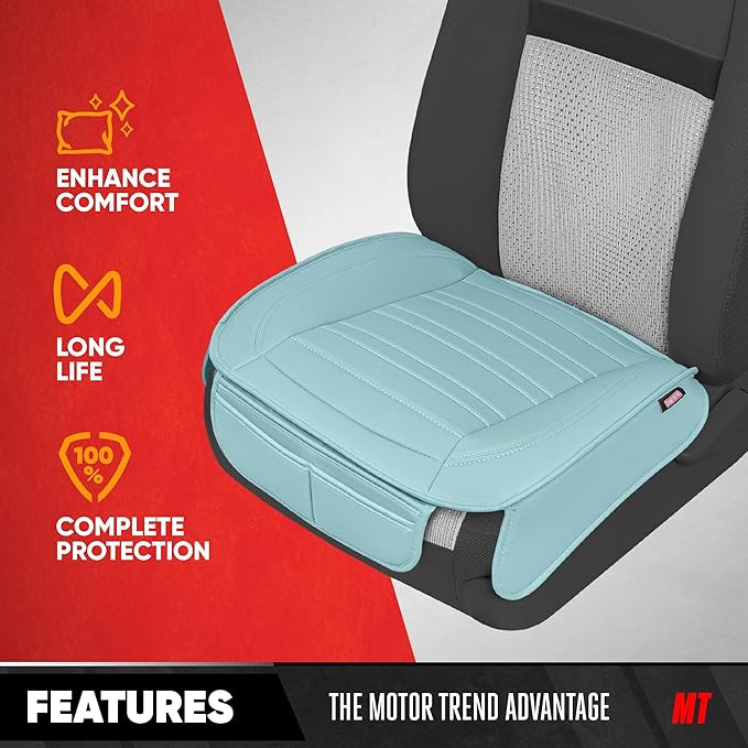 Motor Trend Seat Covers for Cars Trucks SUV, Faux Leather 2-Pack Mint Padded Car Seat Covers with Storage Pockets, Premium In
