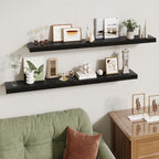 48 Inch Floating Shelves | 6.5 Inch Deep Black Floating Shelves Set of 2 | 48" W x 6.5" D Rustic Black Wood Wall Shelves with